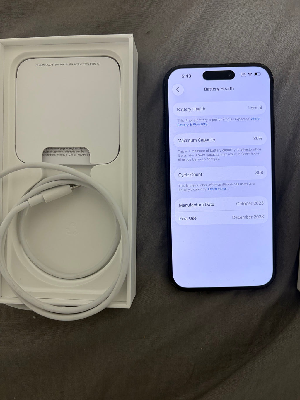 iPhone 15 Pro battery health 86 percent